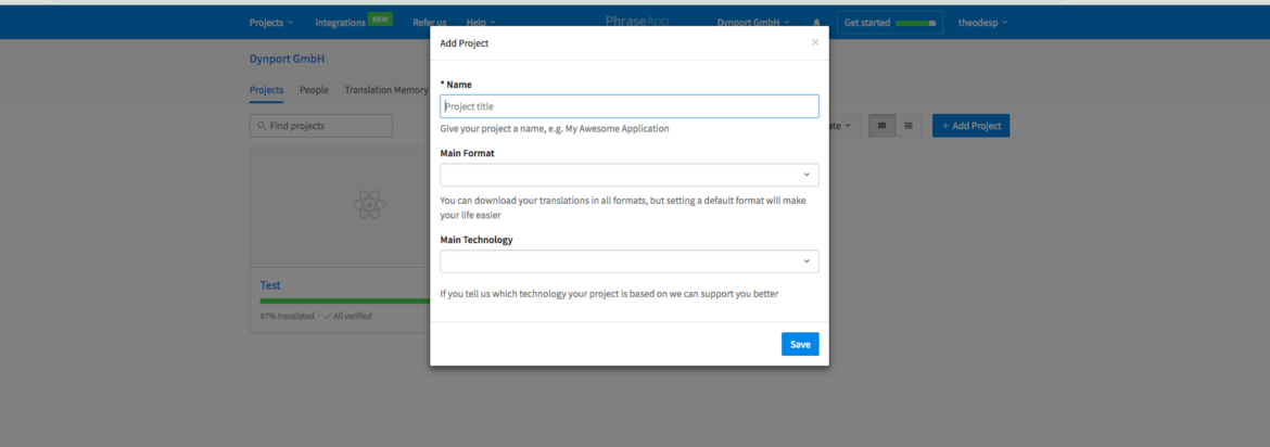 New project screen in Phrase | Phrase