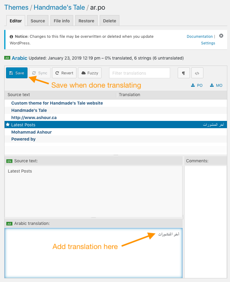Adding and saving Arabic translation | Phrase