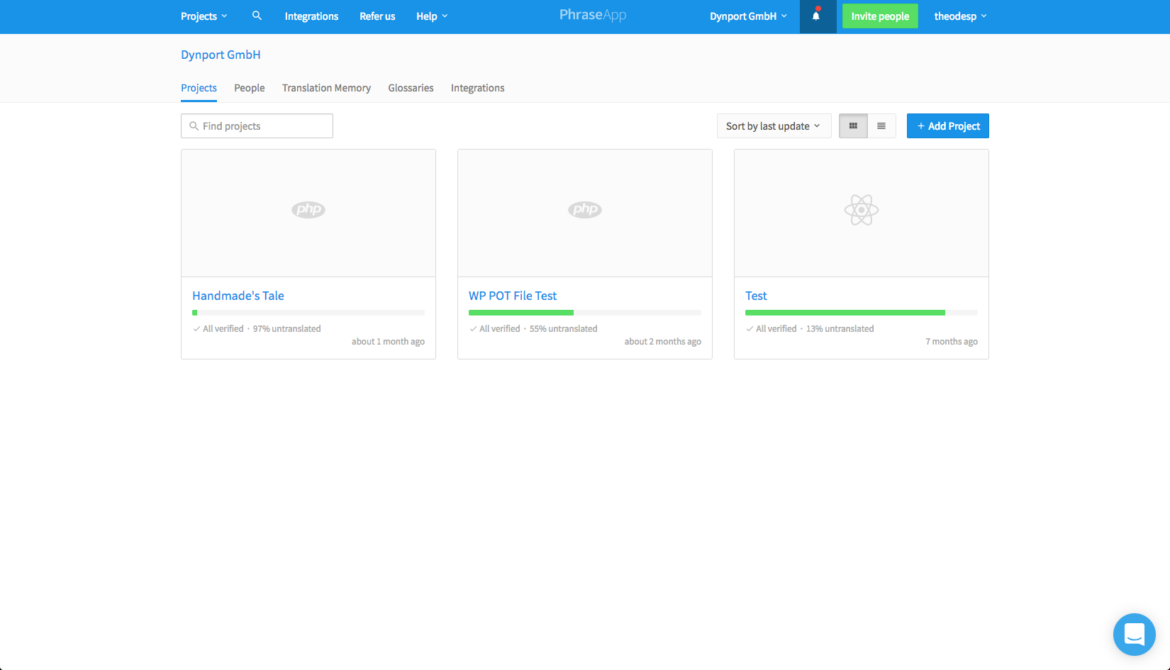UI dashboard | Phrase