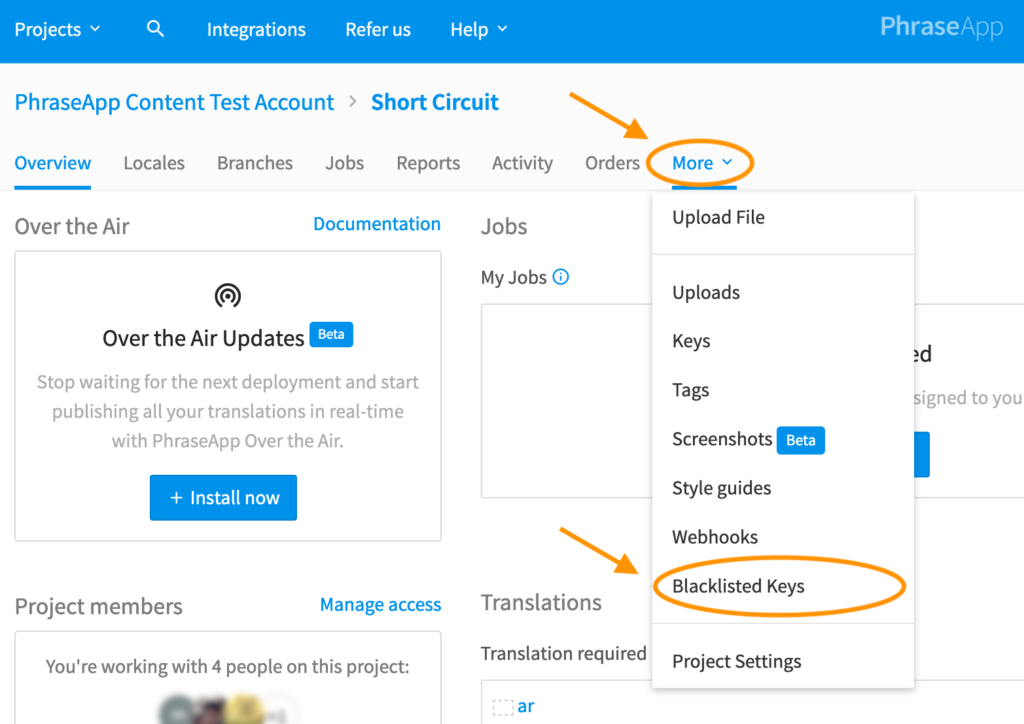 Blacklisted Keys menu point in Phrase | Phrase