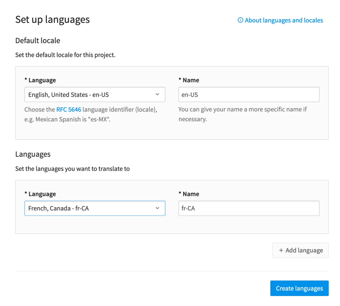 Menú de diálogo de configuración de idiomas | Phrase