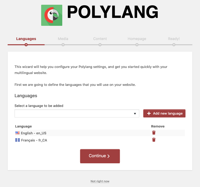 Asistente de configuración de Polylang | Phrase