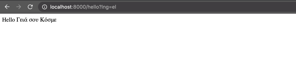 Visiting localhost:8000/hello?lng=el | Phrase