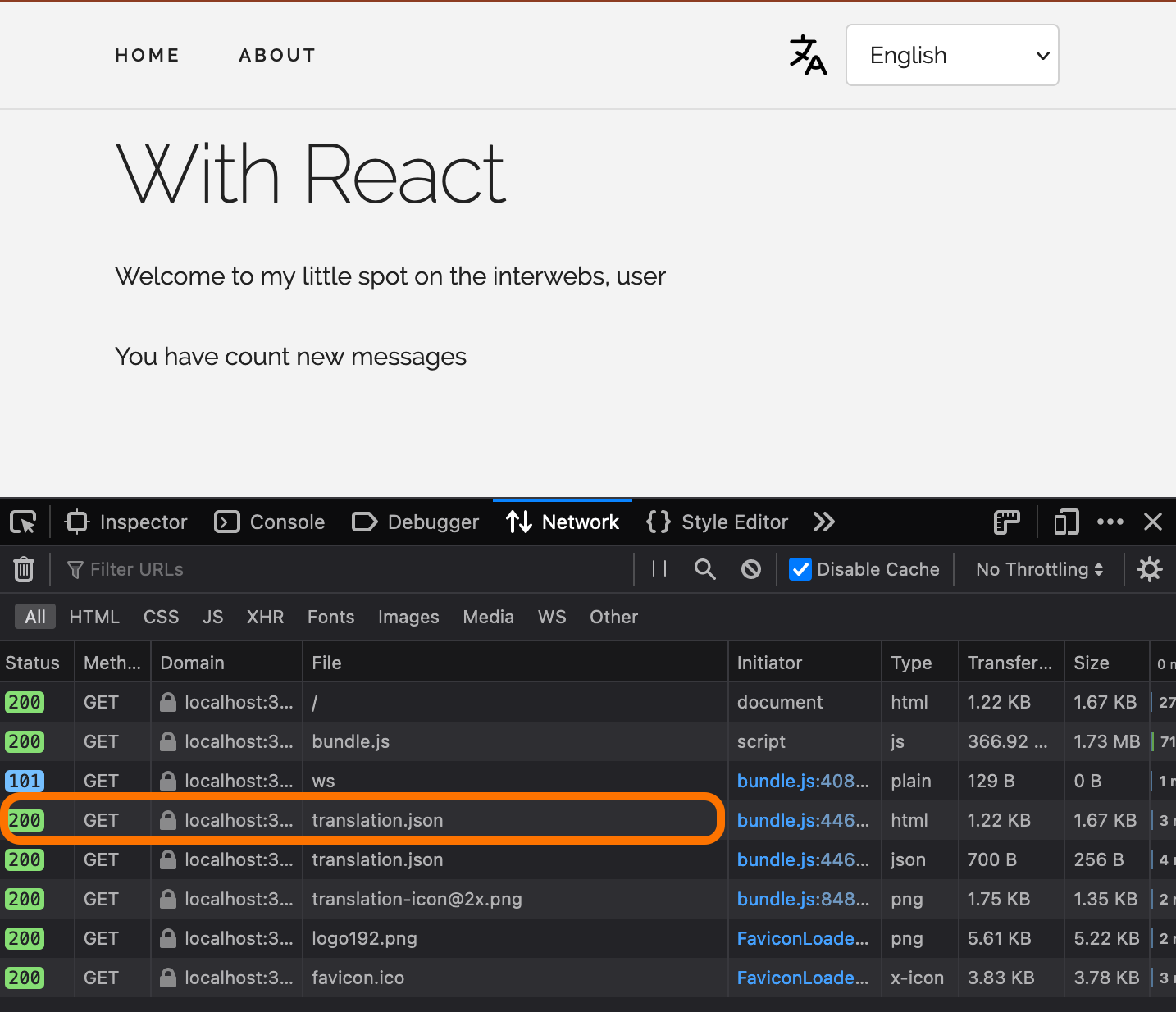 Aplicación de demostración de React con carga de archivos de traducción asíncrona | Phrase