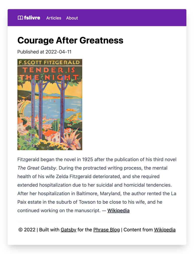 The standalone blog post page