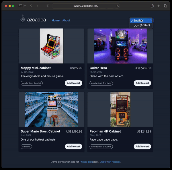 Angular localize demo app | Phrase