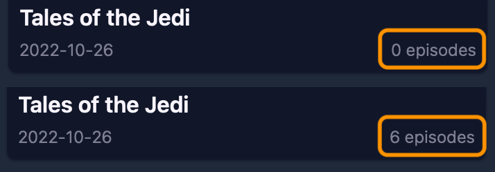 Screenshot showing the number of episodes | Phrase