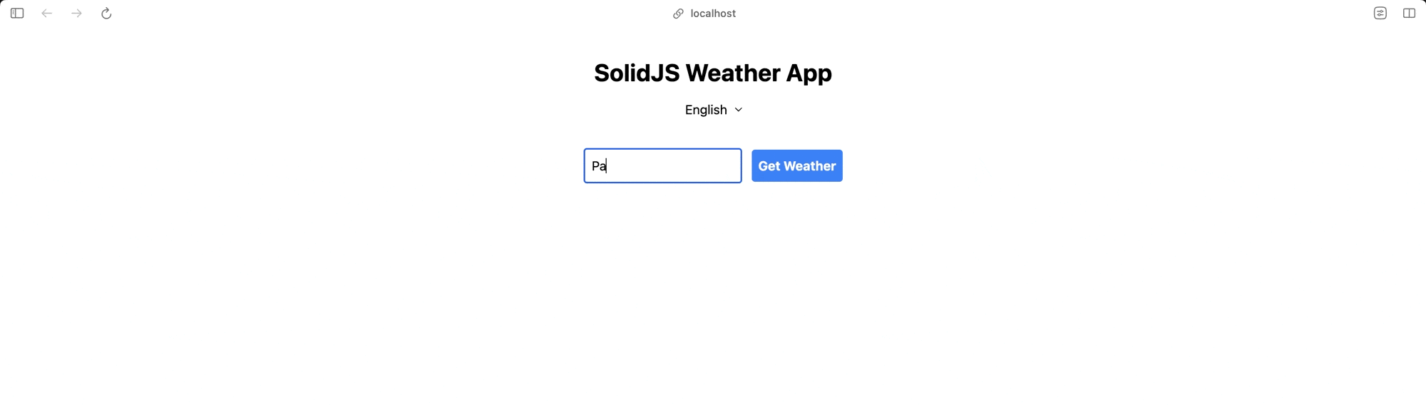 Our weather app in action showing the weather data in different languages | Phrase